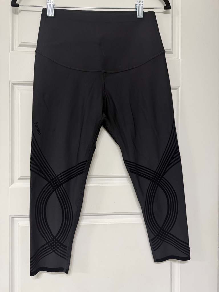 Fanka Black Capri Leggings With Tonal Geometric Design